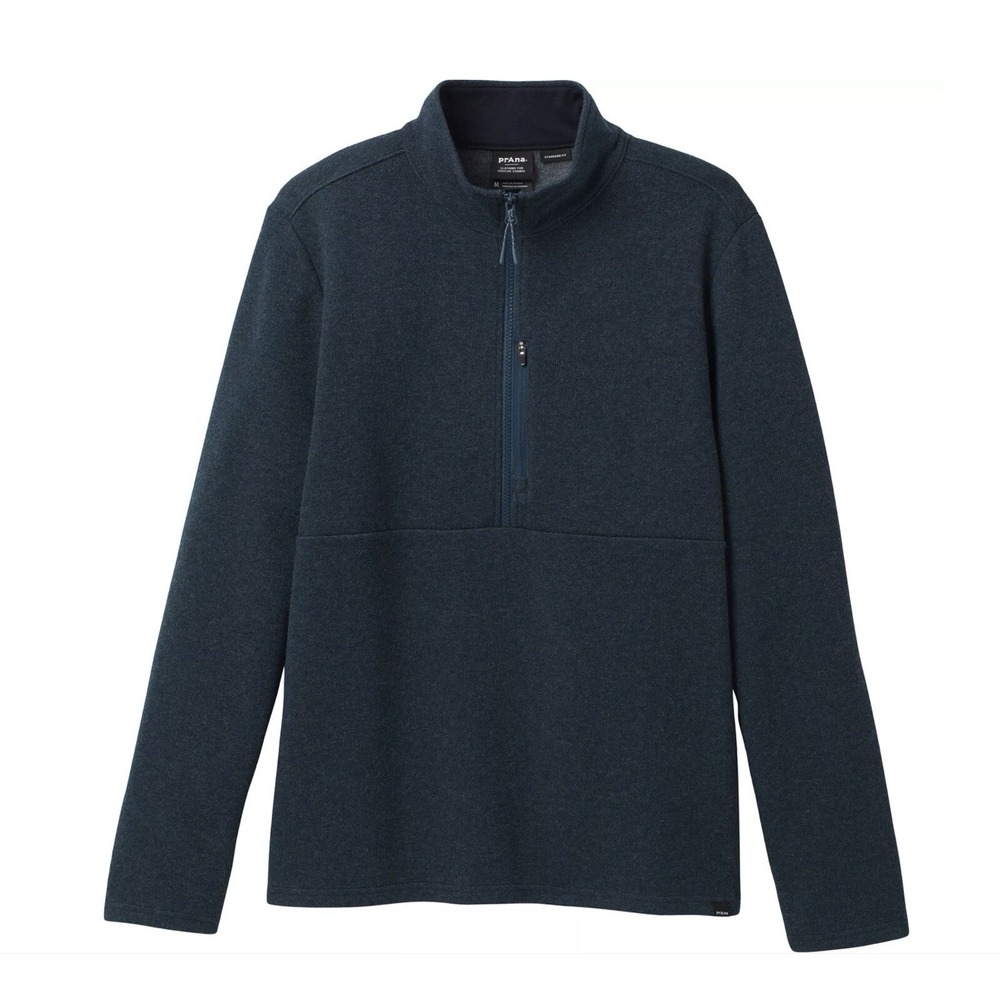 Prana Route Tracker 1/4 Zip Wool Blend Pullover Nautical Heather Mens S 1968151